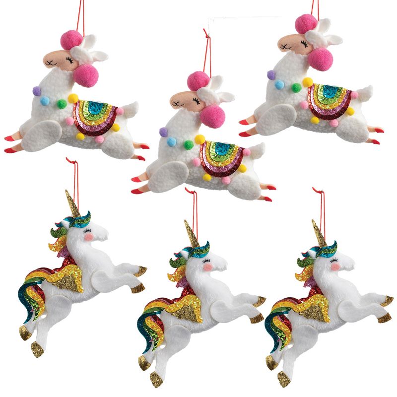 Sullivans Set of 6 Llama & Unicorn Ornament Kit 3.25"H & 3"H Multicolor