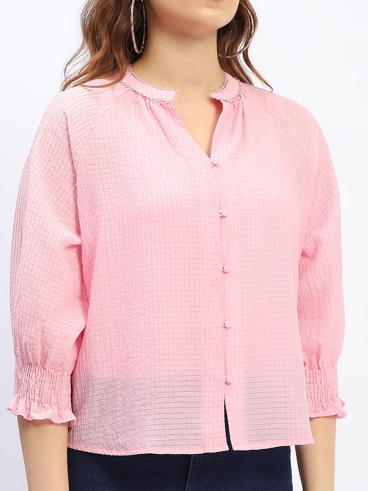 MADAME Pink Checkered Top
