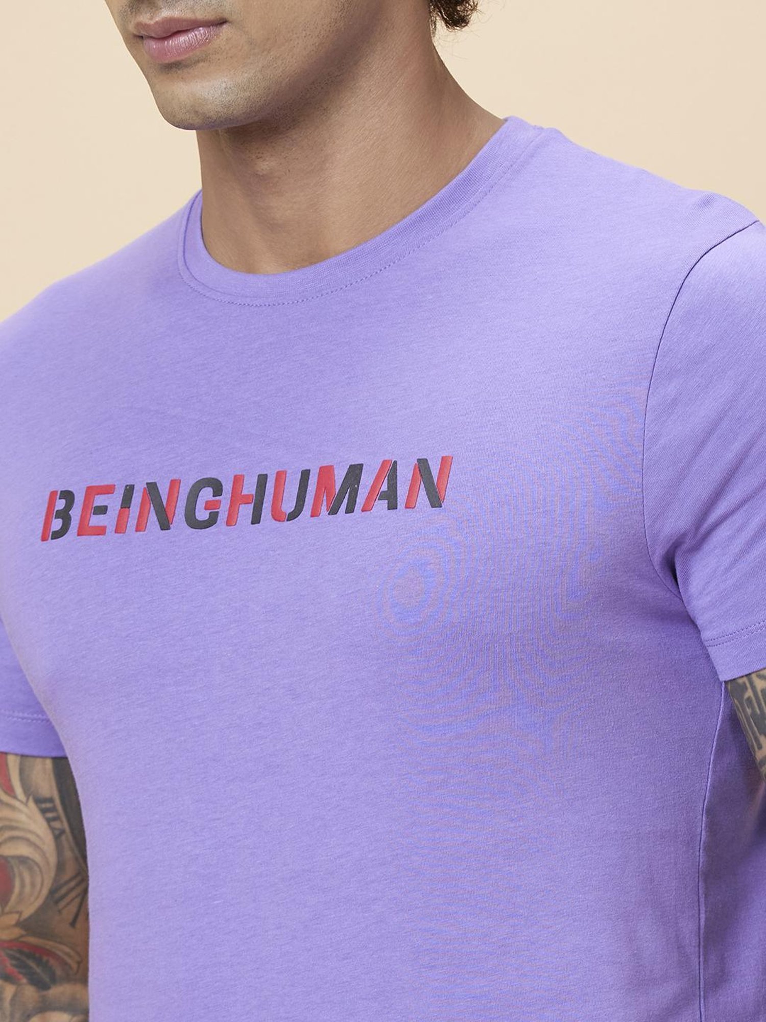 Being Human Purple Regular Fit Logo Printed T-Shirt
