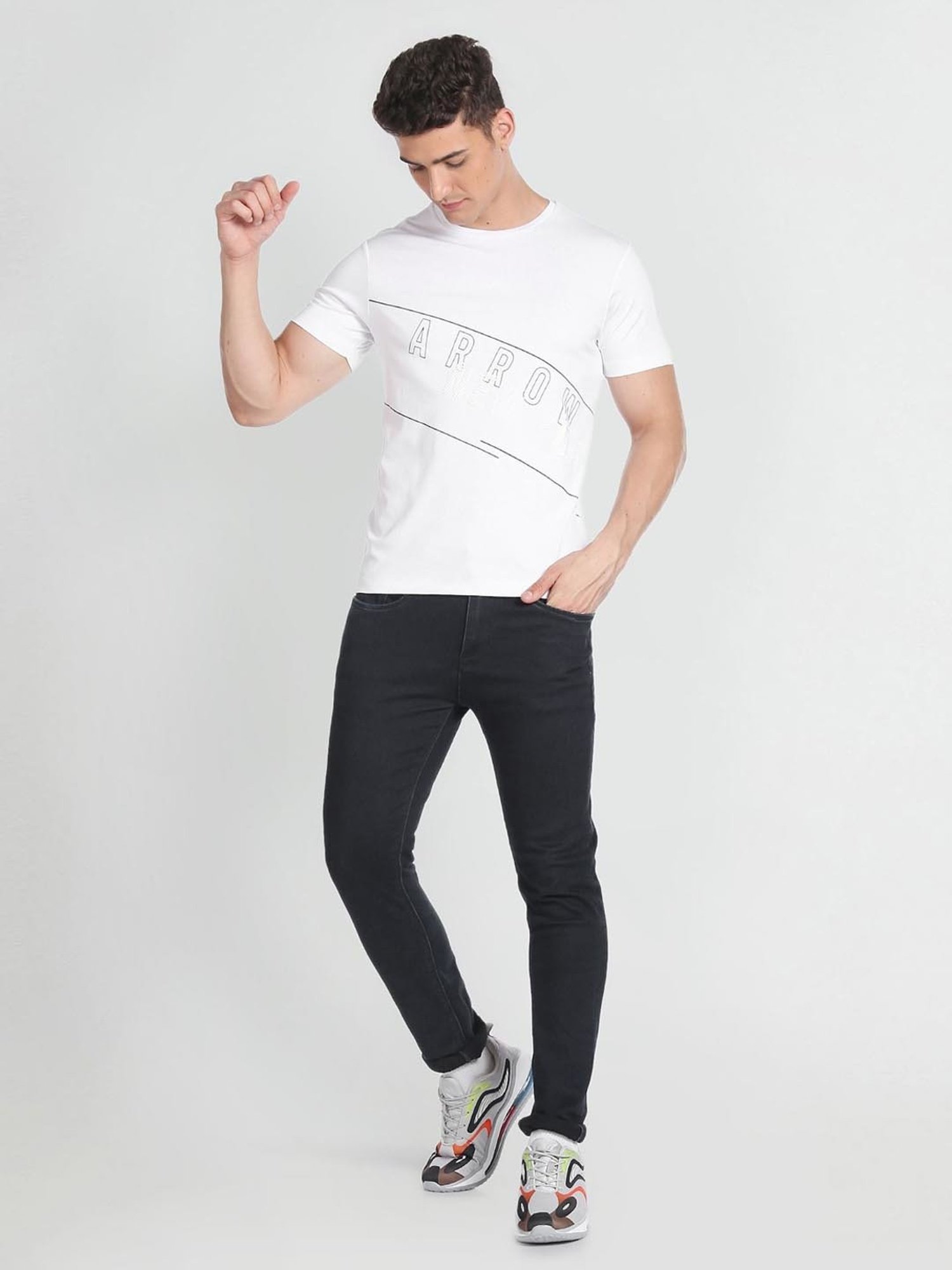 Arrow New York White Cotton Regular Fit Printed T-Shirt