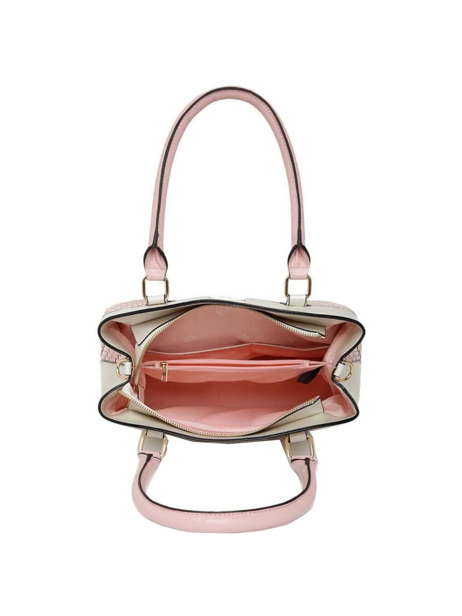 KLEIO Pink & White Textured Medium Handbag