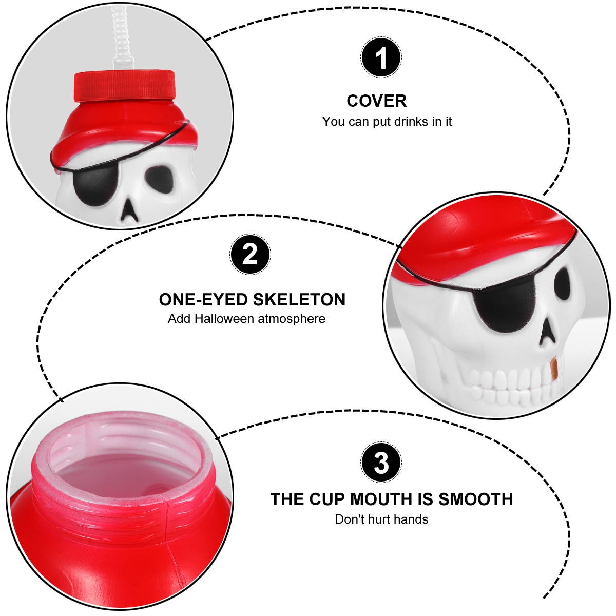 1 Pc Halloween Plastic Straw Cup Creative Skull Design Water Cup
