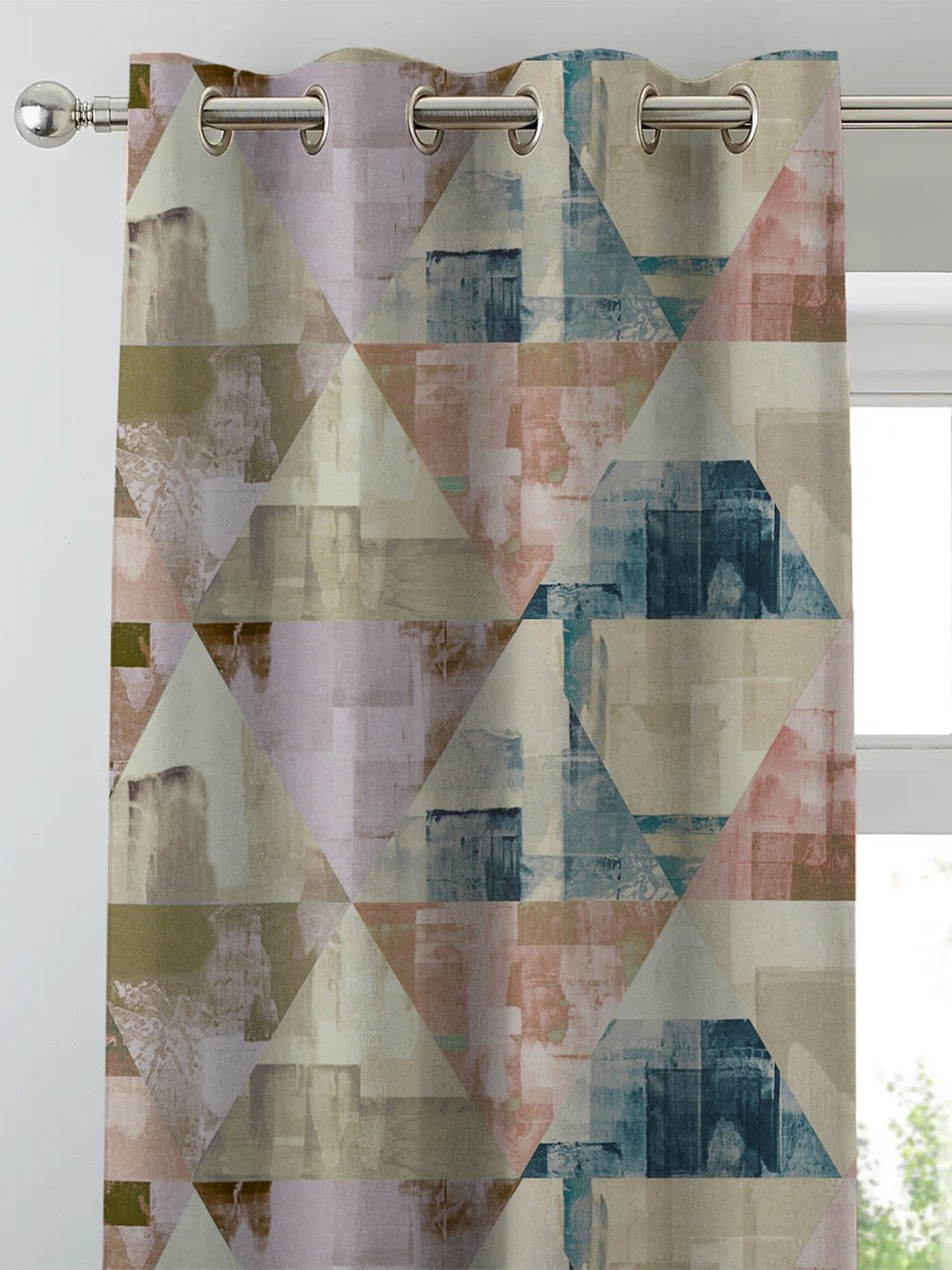 Swayam Cream & Blue Printed Faux Silk Door Curtains - Set of 2