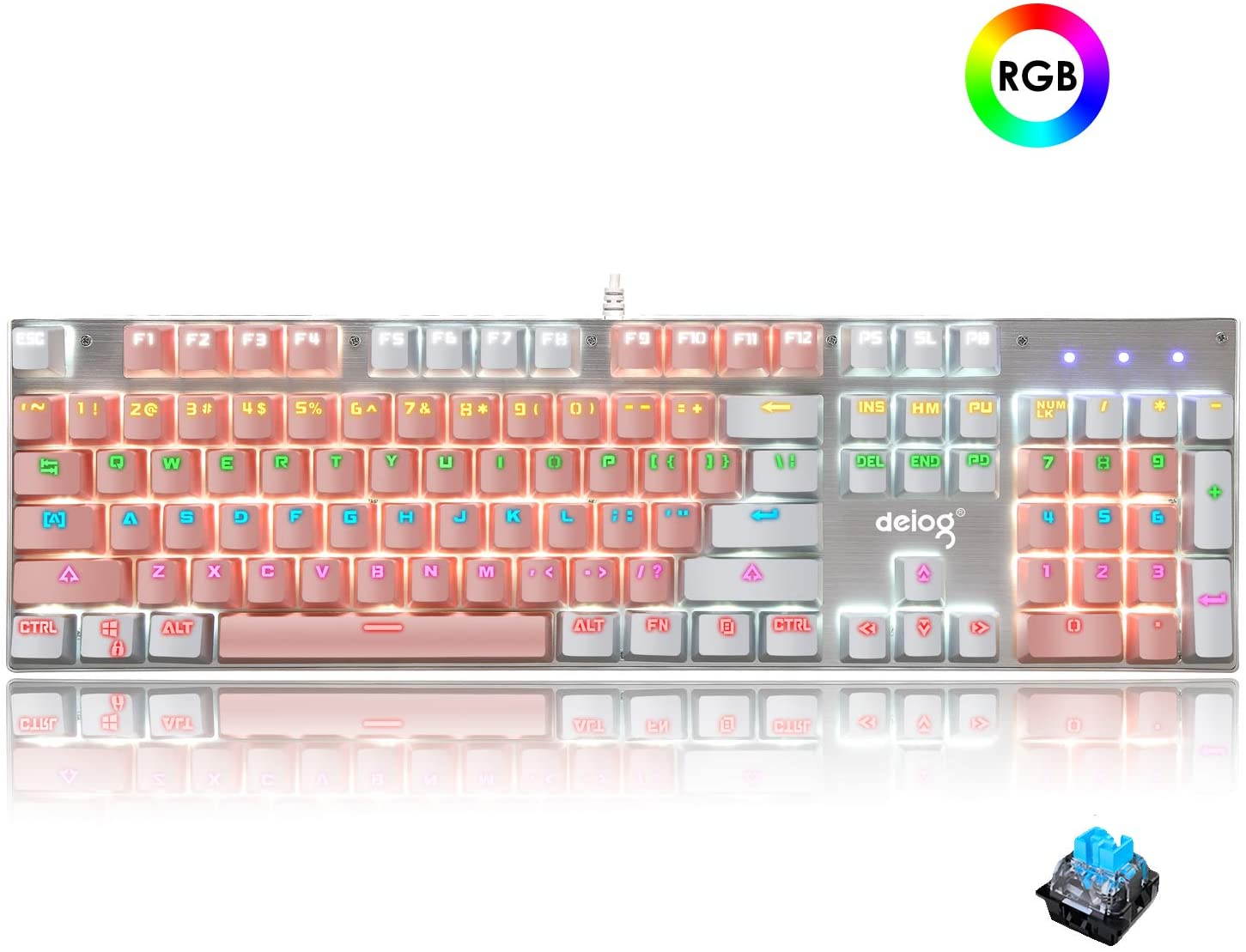 FELiCON RGB LED Backlit Wired Mechanical Gaming Keyboard,Metal Panle Dustproof Suspended Keycap Keyboard,for Laptop PC Game and Work (Pink)