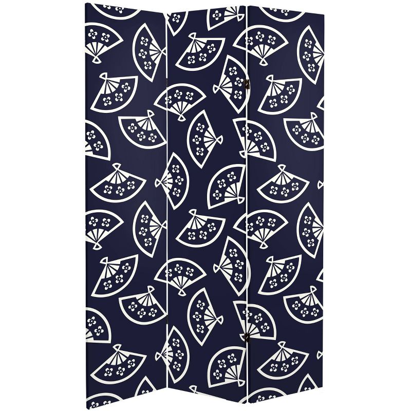 6" Double Sided Osaka Japanese Patterns Canvas Room Divider Blue - Oriental Furniture