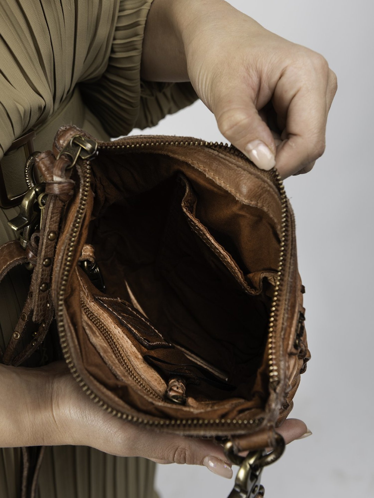 Art N Vintage Carla Cognac Leather Textured Small Sling Handbag