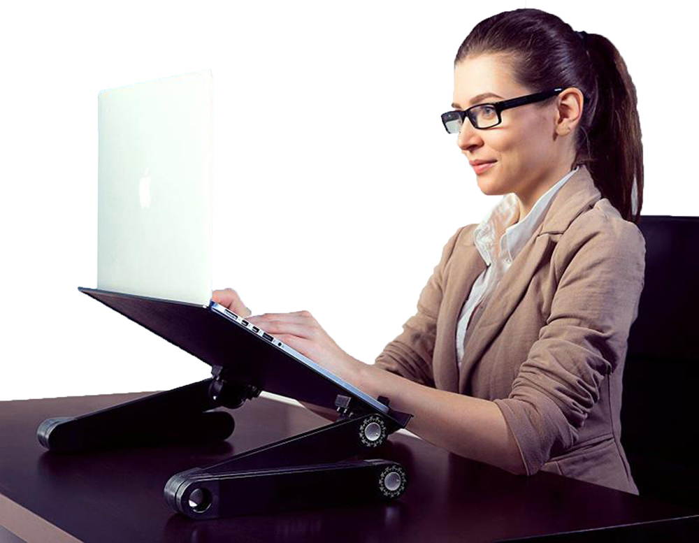 WorkEZ Executive Adjustable Ergonomic Laptop Cooling Stand Lap Desk for Bed Couch with 2 Fans & 3 USB Ports Folding Aluminum Desktop Riser Tray Height Tilt Angle Portable MacBook Cooler Cooling, Black