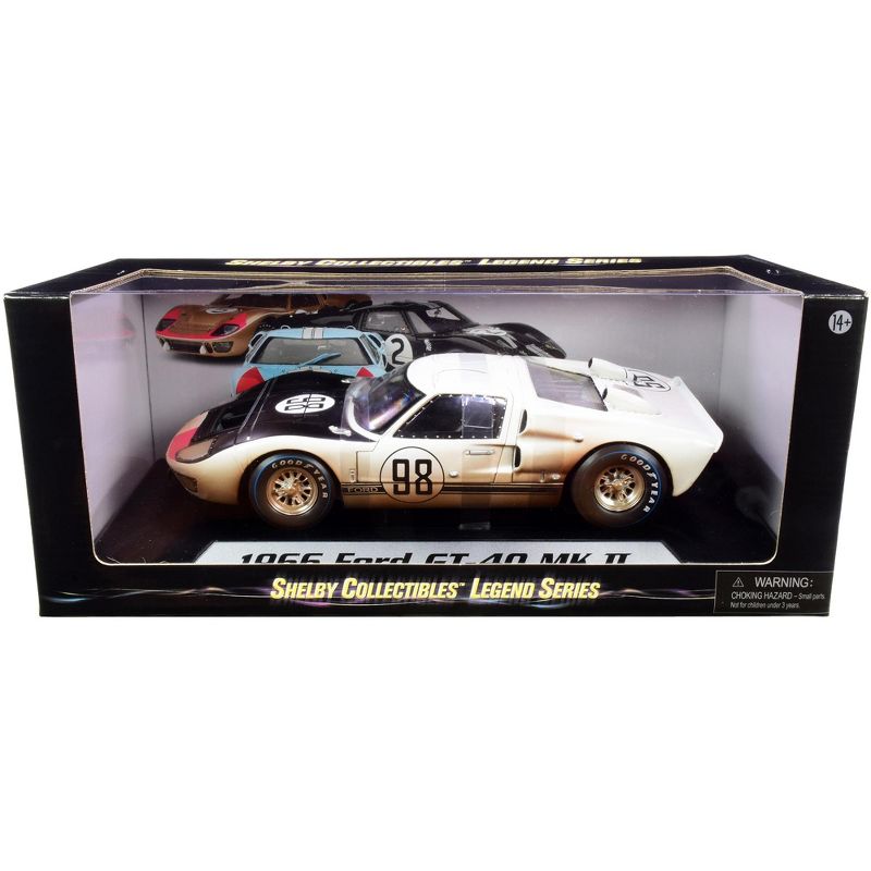1966 Ford GT-40 MK II #98 White with Black Hood After Race (Dirty Version) 1/18 Diecast Model Car by Shelby Collectibles