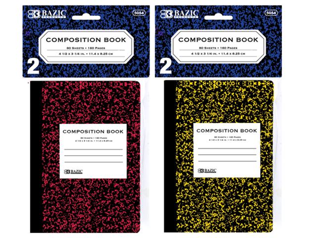 Bazic 5054- 24 80 Ct. 4.5 in. x 3.25 in. Mini Marble Composition Book- Pack of 24