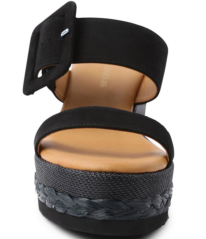 Andre Assous Jean Suede Buckled Banded Braid Detail Wedge Slide Sandals