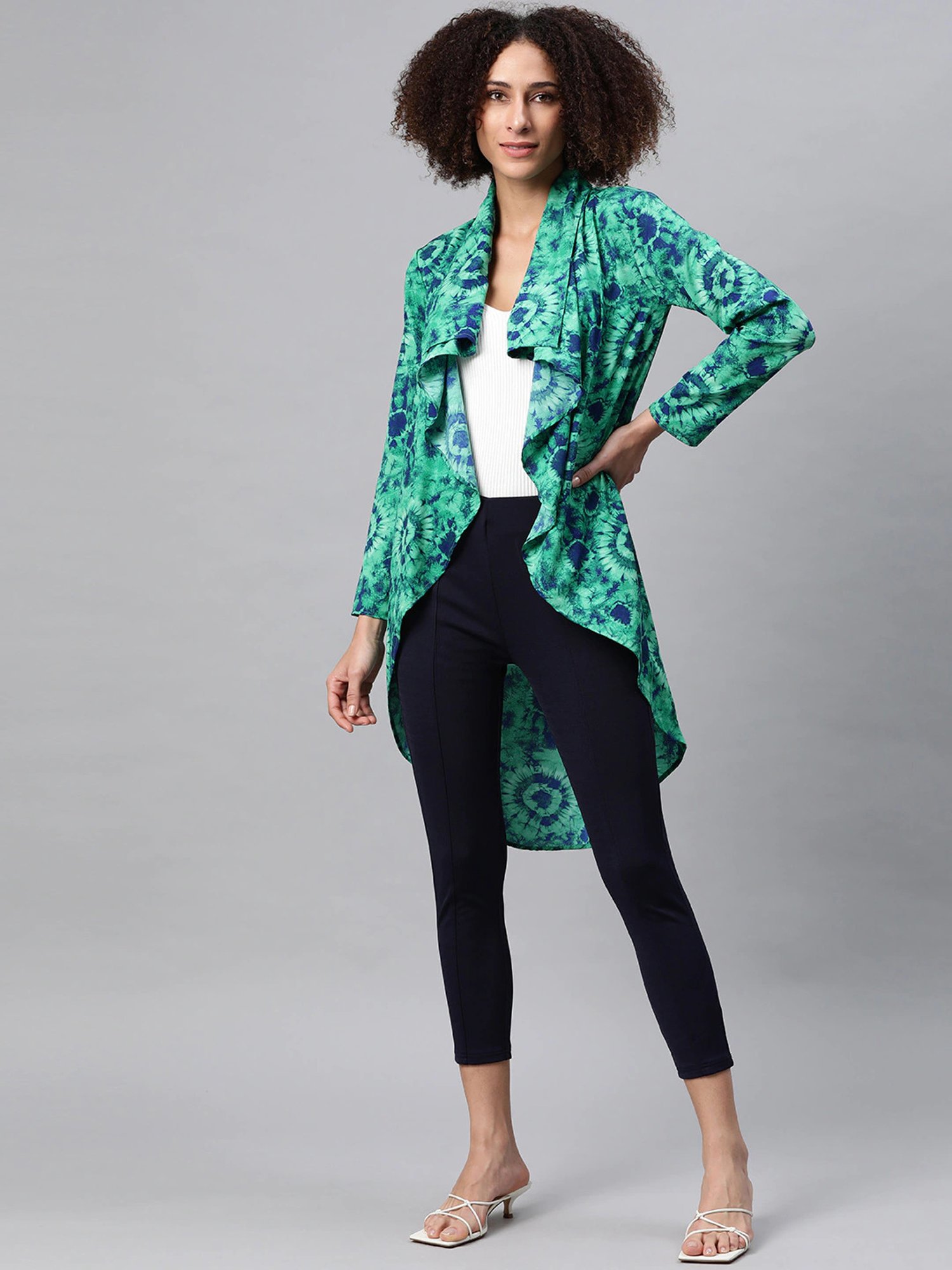 Cottinfab Green Tie - Dye Long Shrug