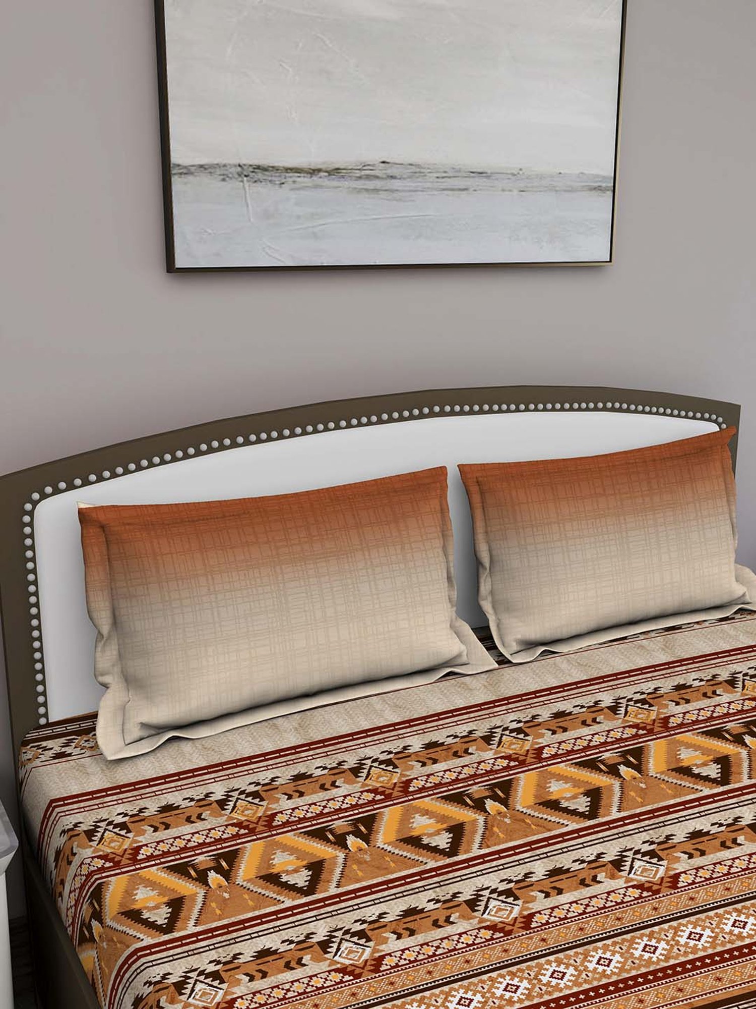 GM Brown 100% Cotton 210 TC King Bedsheet Set