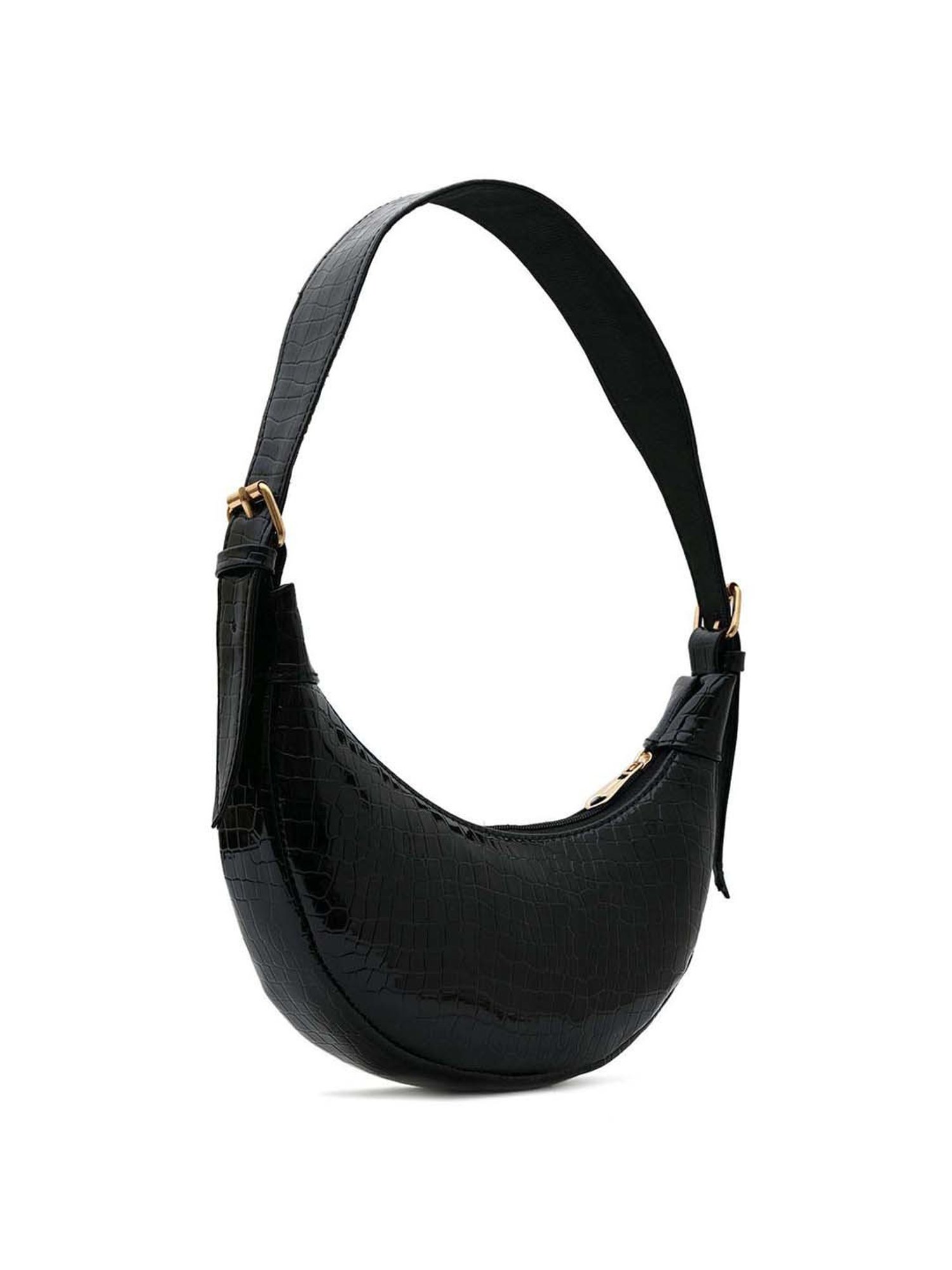 Gaurapakhi Black Textured Medium Hobo Shoulder Handbag