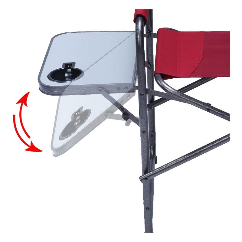 Portal Indoor Outdoor Portable Lightweight Steel Frame Folding Camping Directors Chair with Side Table and Cup Holder, Red