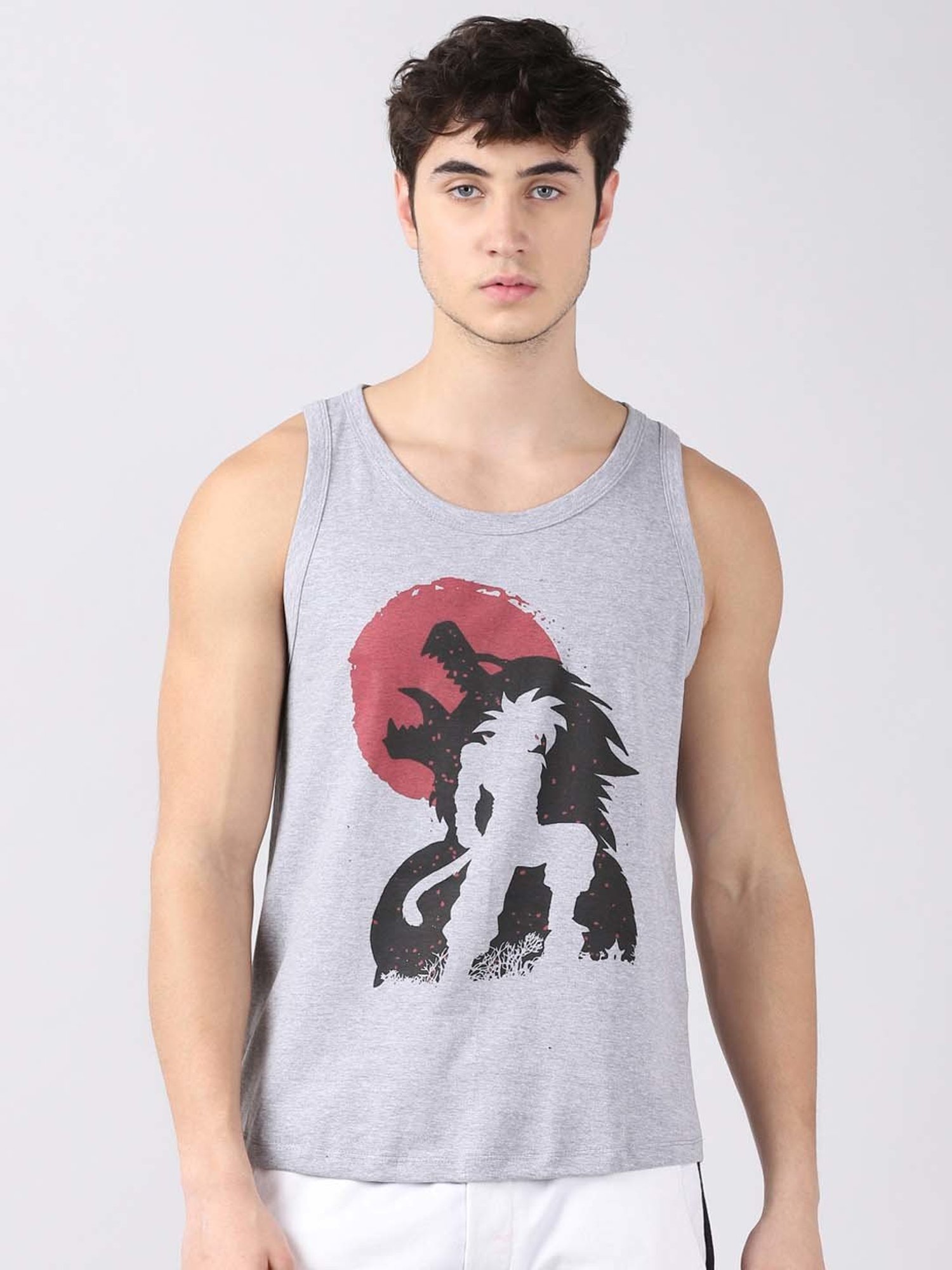 Bushirt Anime Grey Printed Cotton Vest