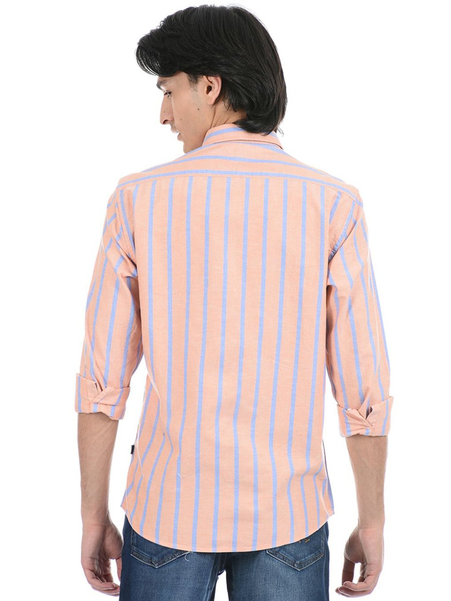 London Fog Orange Regular Fit Striped Shirt