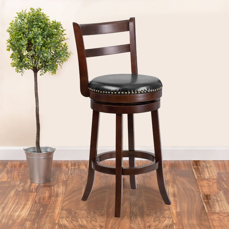 Emma and Oliver 30"H Single Slat Ladder Back Cappuccino Wood Swivel Barstool