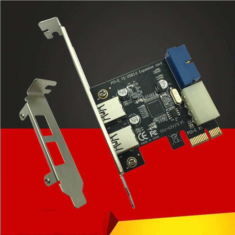 New USB 3.0 PCI E Expansion Card Adapter External 2 Port USB3.0 Hub Internal 19pin Header PCI E Card 4pin IDE Power Connector