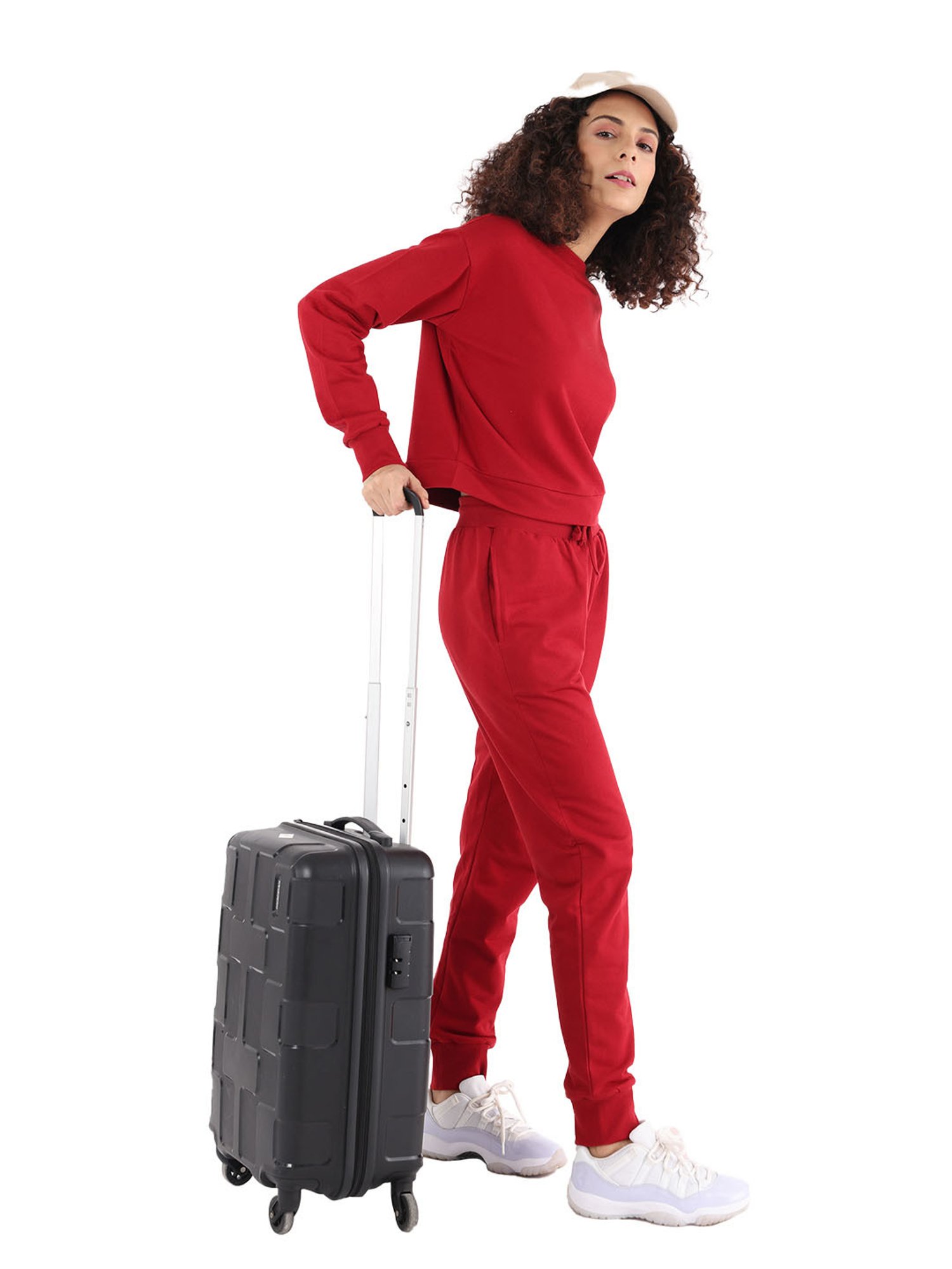 Nite Flite Maroon Cotton Crop Sweatshirt With Joggers