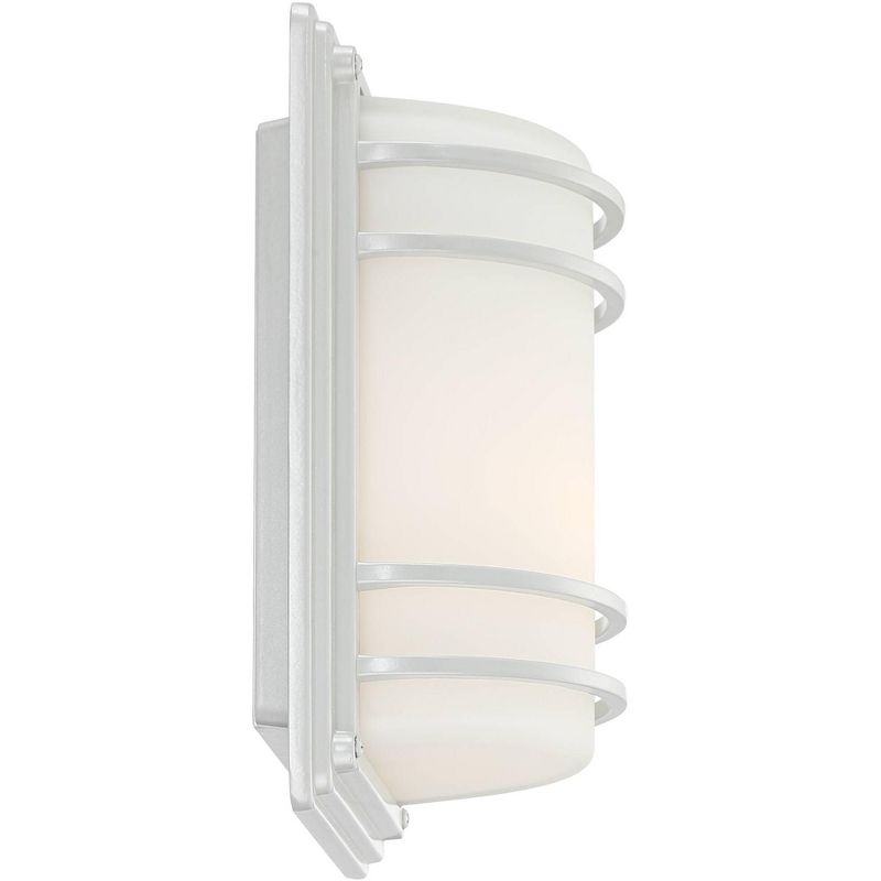 John Timberland Modern Industrial Outdoor Wall Sconce Fixture Silver 11" Opal Etched Glass for Exterior House Porch Patio Deck