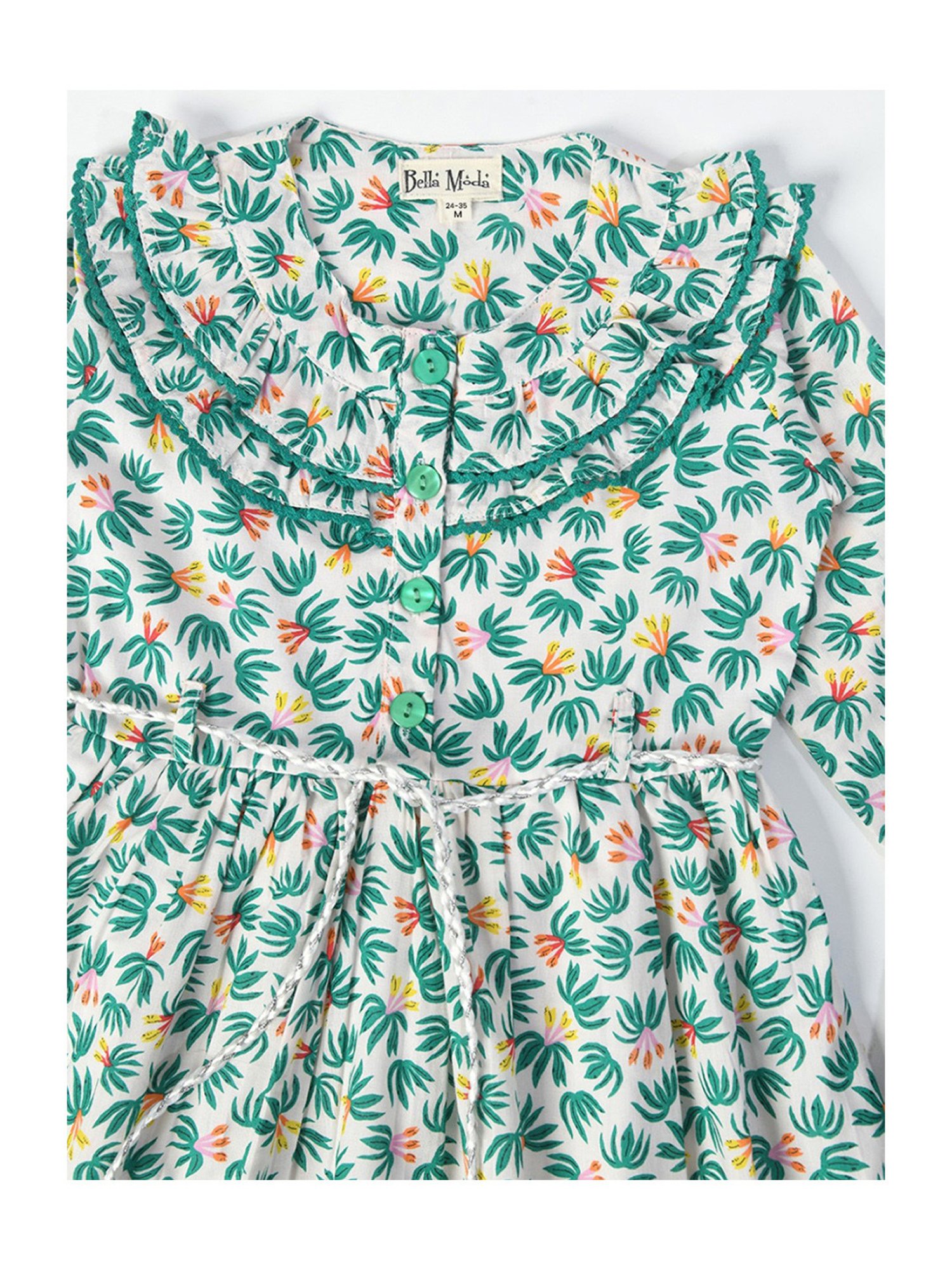 Bella Moda Kids Green Printed Full Sleeves Fit & Flare Dress