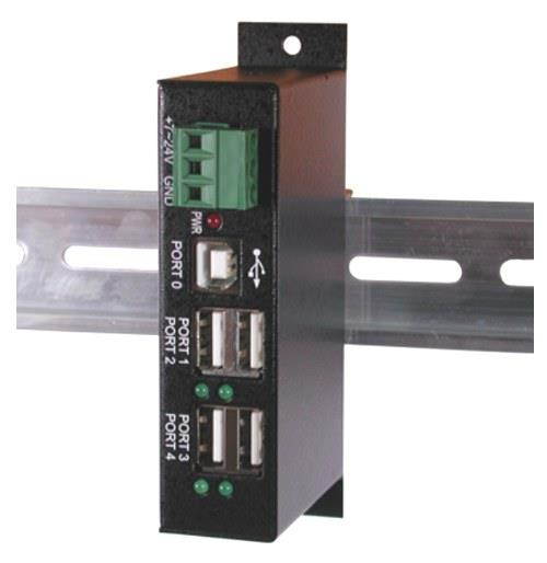USBGear 12 Volt USB hub Industrial 4-Port USB 2.0 Powered Hub for PC-MAC DIN-RAIL Mount
