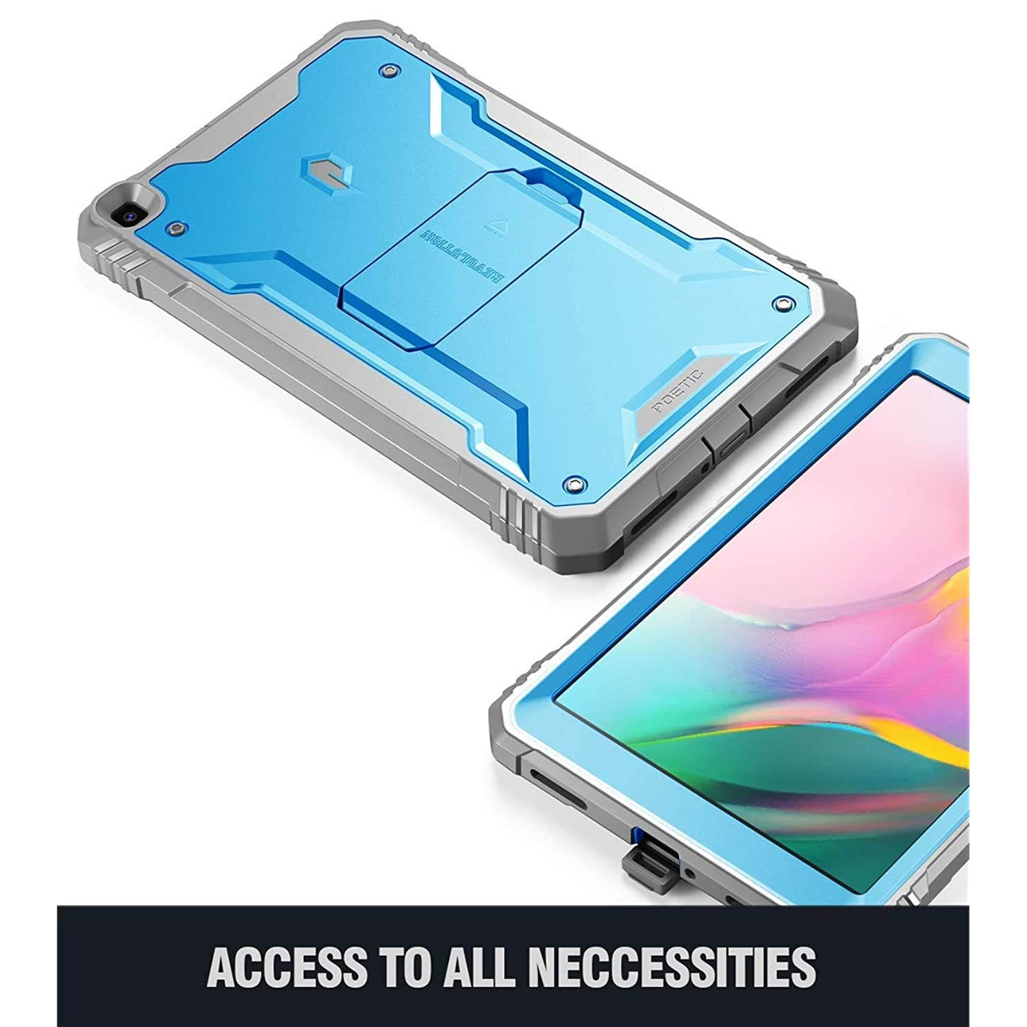 Galaxy Tab A 8.0 2019 Rugged Case with Kickstand,SM-T290 SM-T295, Poetic Full Body Shockproof Cover, Built-in-Screen Protector, Revolution, for Samsung Galaxy Tab A Tablet 8.0 Inch (2019), Blue/Gray