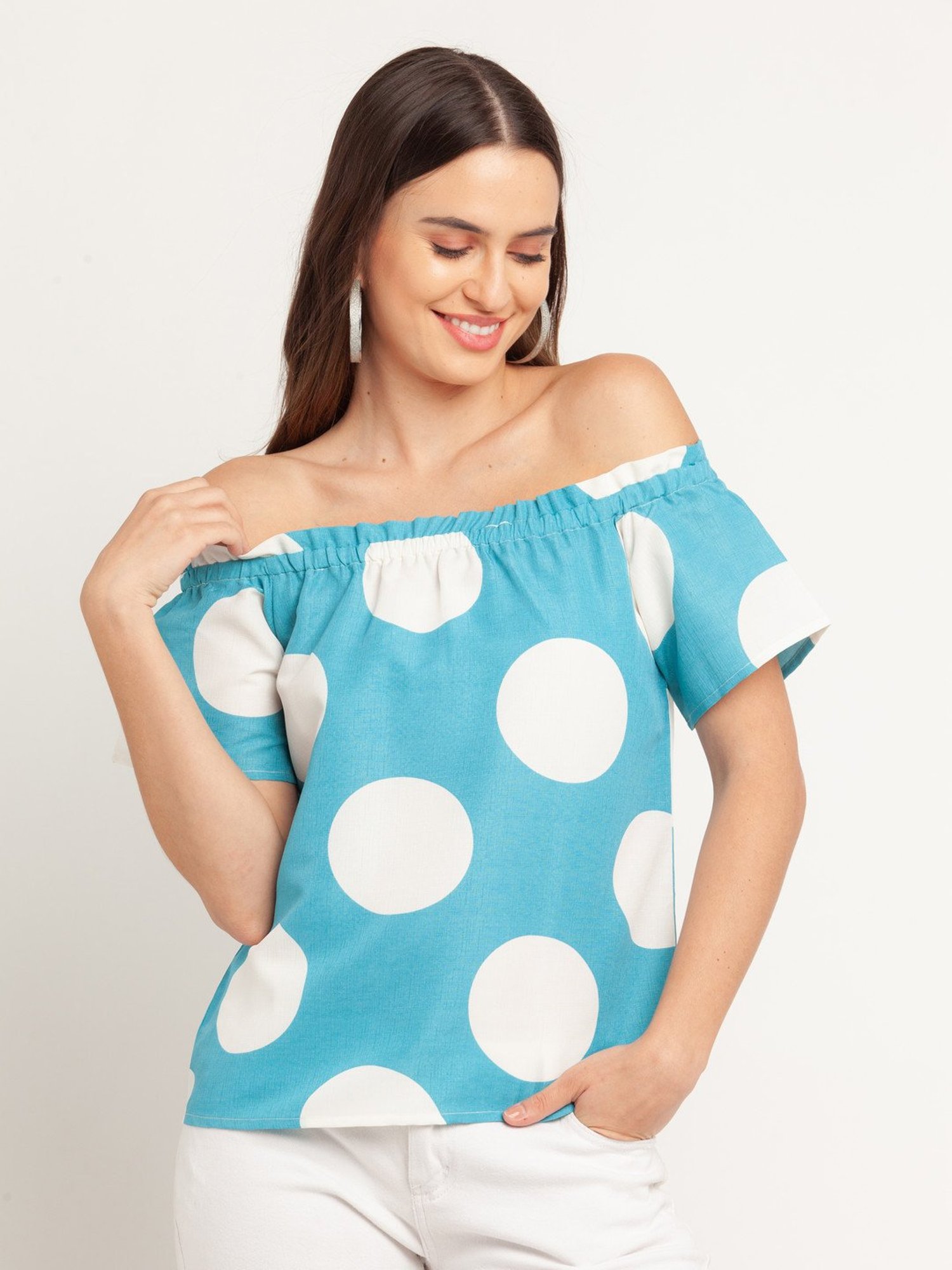 Zink London Blue & White Polka Dot Top