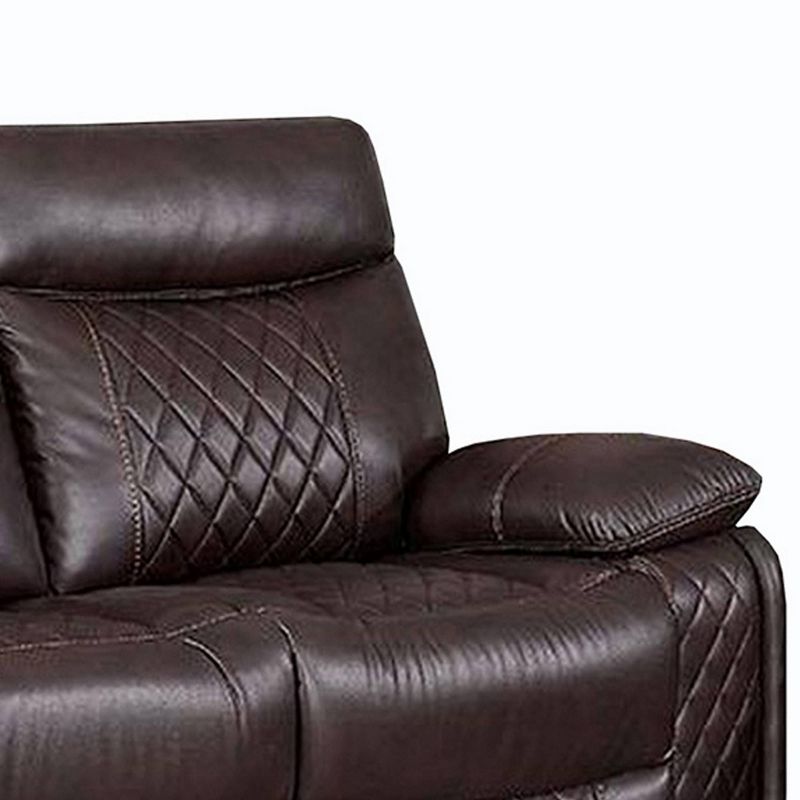 Leatherette Glider Recliner Sofa with Diamond Stitching Pattern Dark Brown - Benzara