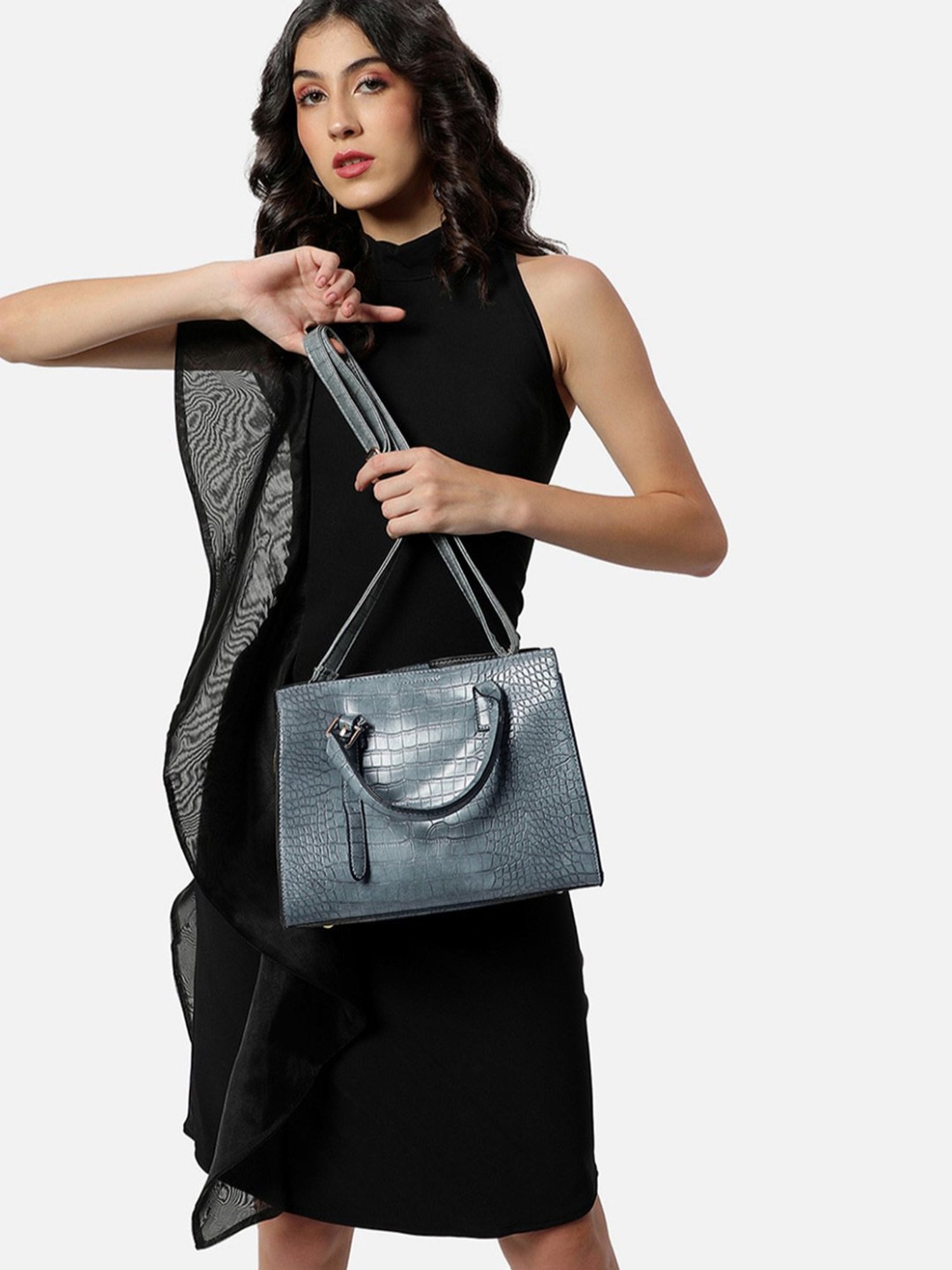 HauteSauce Grey Textured Medium Handheld Handbag