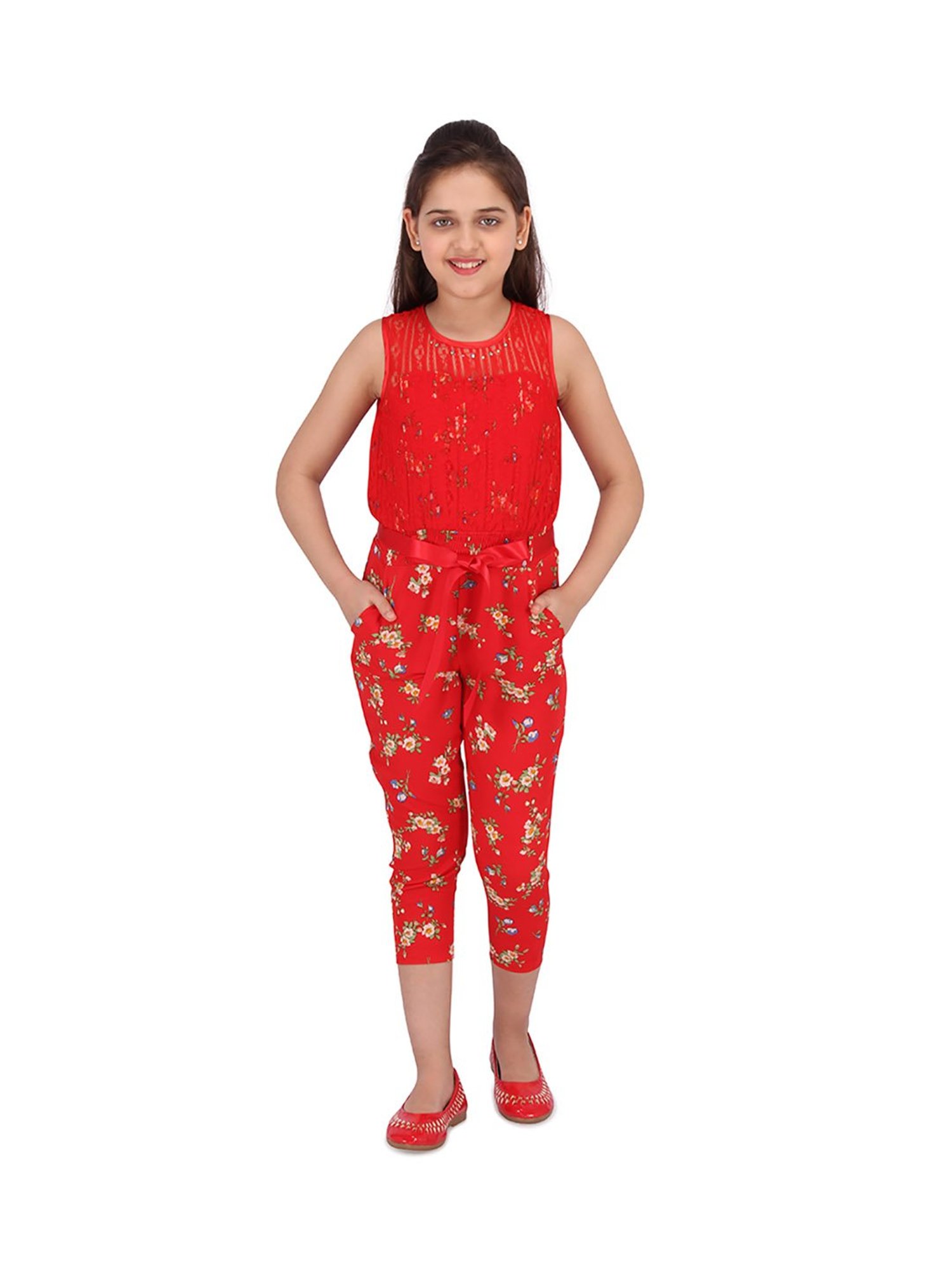 Cutecumber Kids Floral Print Red Jumpsuit