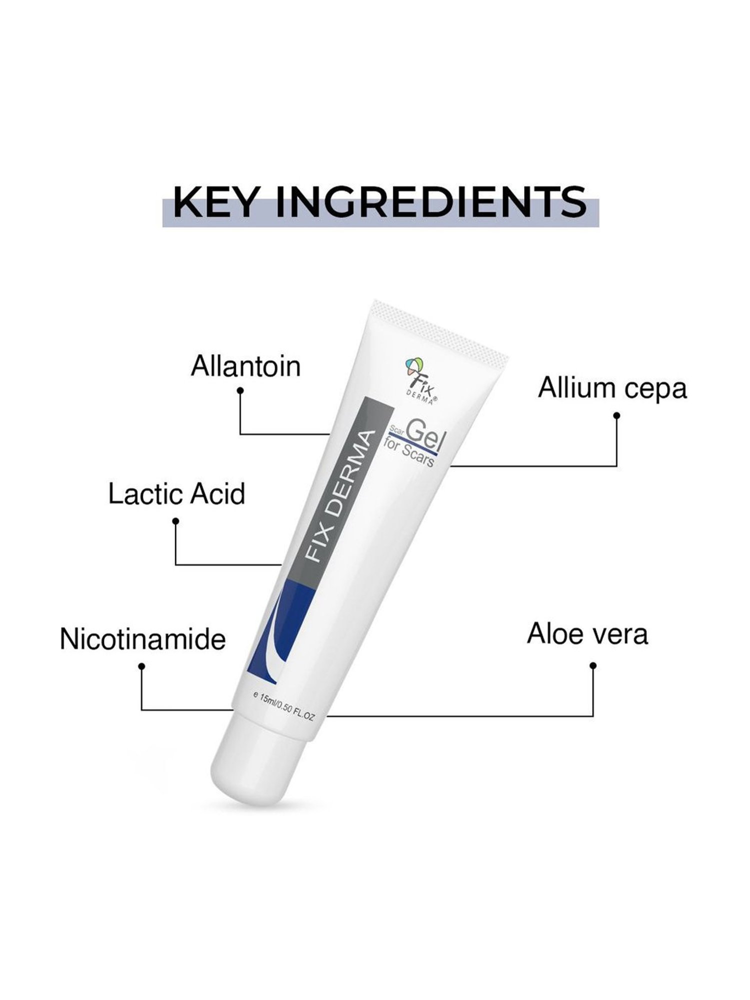 Fixderma Scar Gel, Reduces Acne Scars, Surgery Scars, Injury Scars, Burn Scars, Keloid Scars - 15 ml