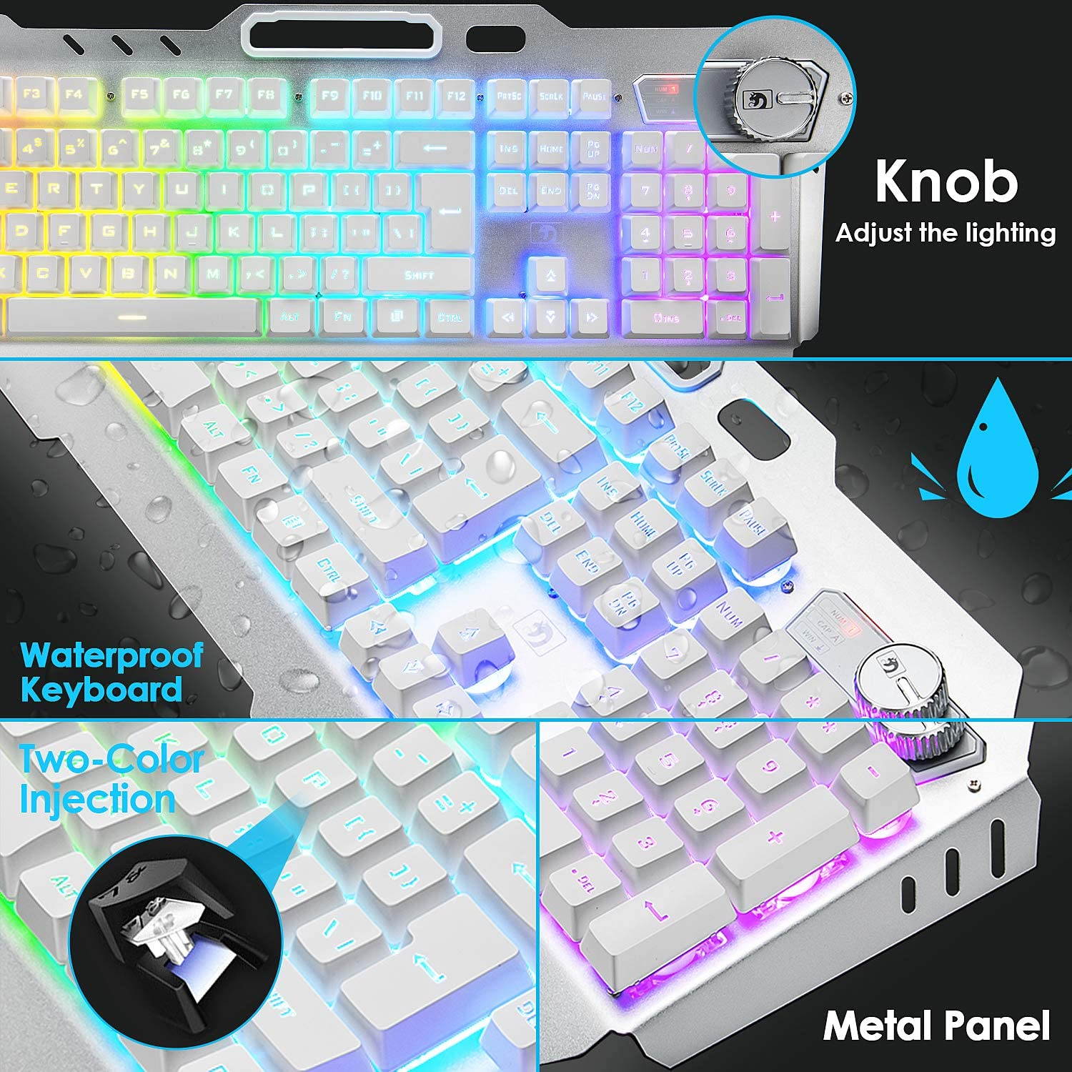 Wireless Gaming Keyboard and Mouse,Rechargeable16 Kinds RGB LED Backlit  Keyboard Mouse with 4800mAh Battery Metal Panel,Mechanical Feel and Gaming Mute Mouse for Computer Gamers