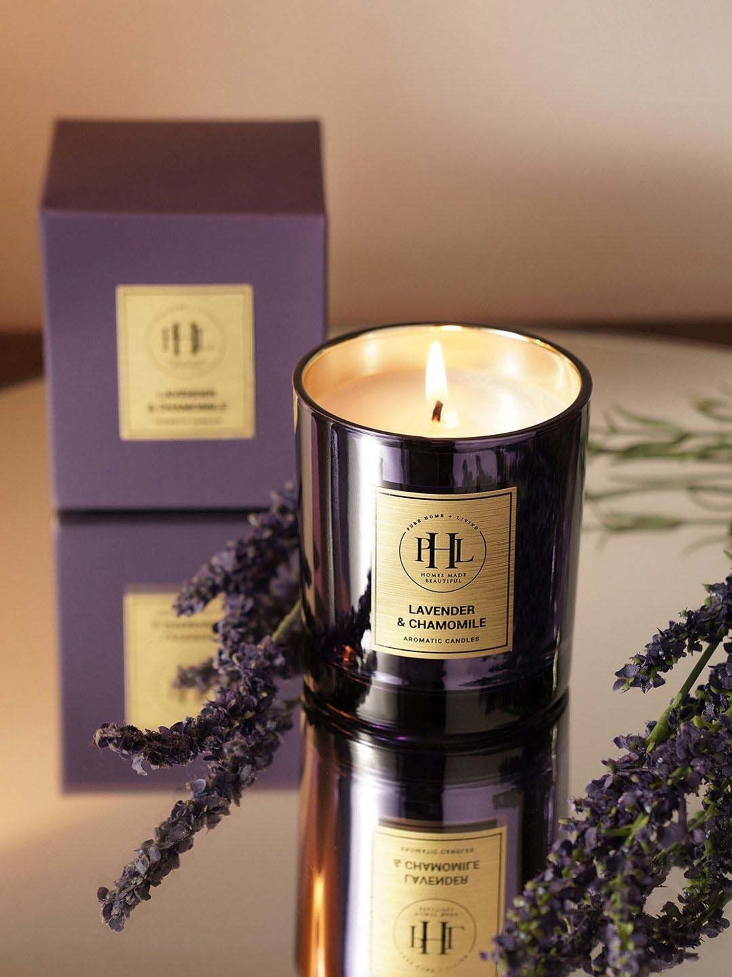 Pure Home and Living Purple Glass Lavender & Chamomile Scented Wax Filled Jar Candle (150ml)