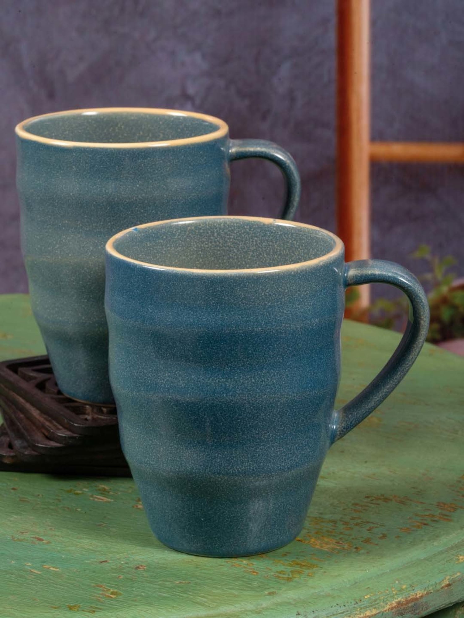 White Gold Teal Blue Porcelain 8.2 cm Mug - Set of 2