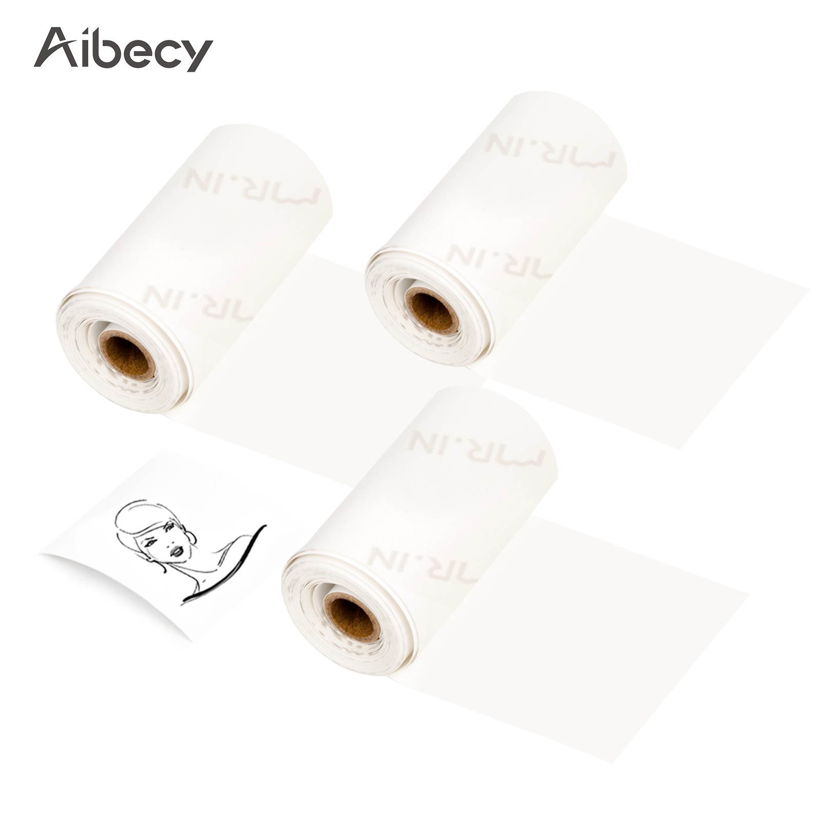 Aibecy 3 Rolls Self-Adhesive Thermal Paper Black on White 50mm*3.5m Compatible with Phomemo M02/M02S Thermal Printers