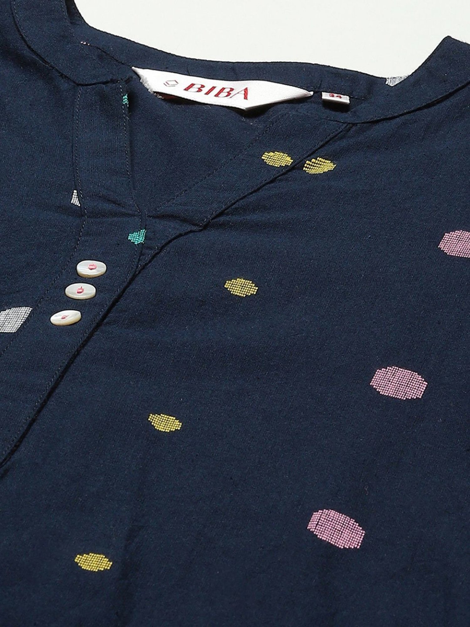 Biba Navy Cotton Embroidered Kurta Palazzo With Dupatta