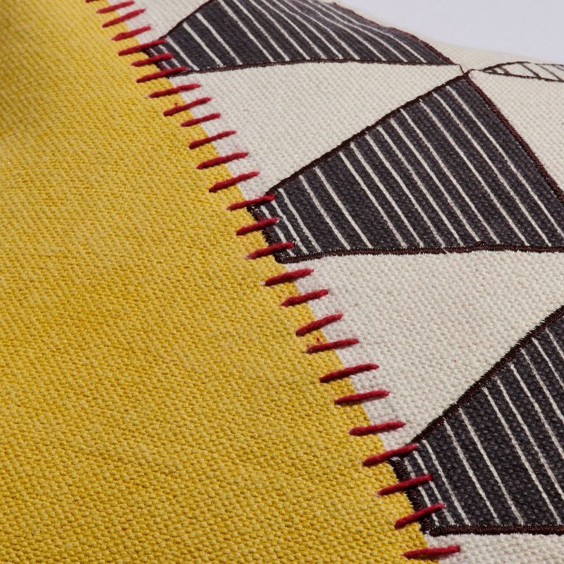 18"x18" Triangle Print with Embroidery Throw Pillow Yellow - Sure Fit