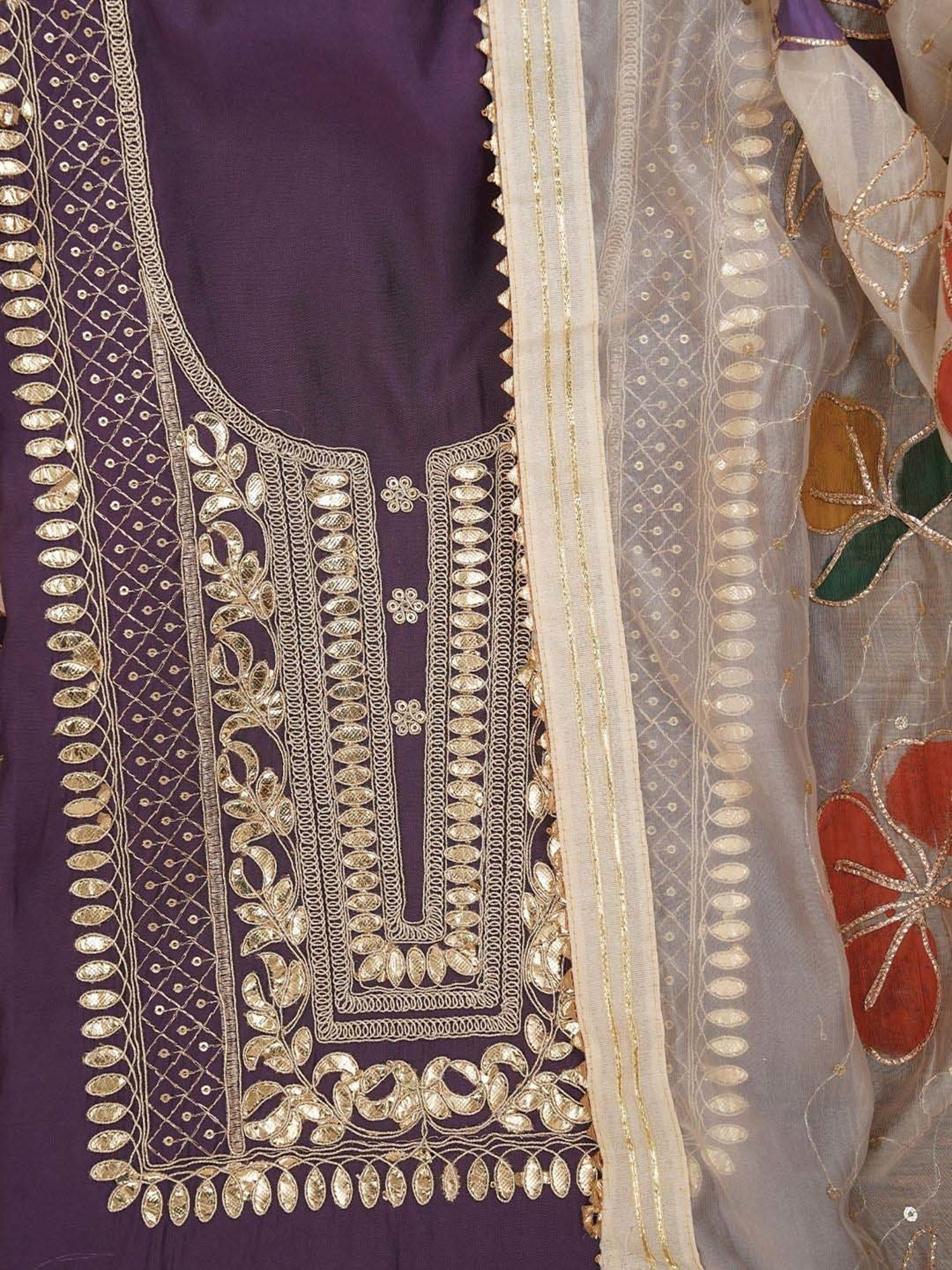 Jaipur Kurti Purple Embroidered Unstitched Dress Material