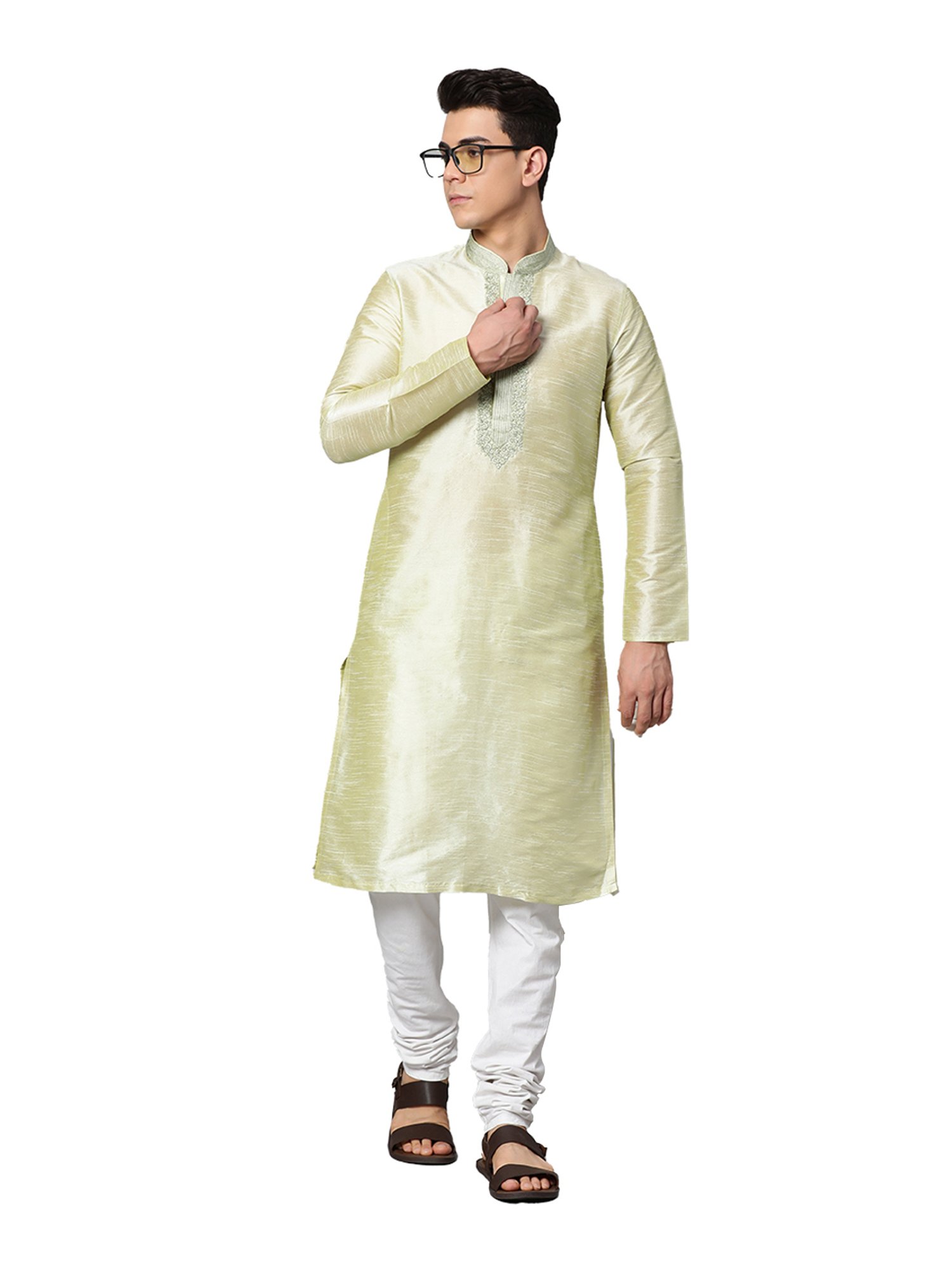 Manthan Light Green Mandarin Collar Kurta