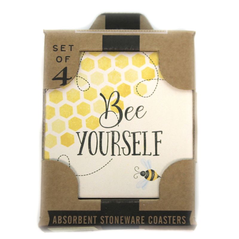 Tabletop 4.0" Trendy Bee Coaster Set Honey Sweetness Buzz Carson Home Accents  -  Coasters