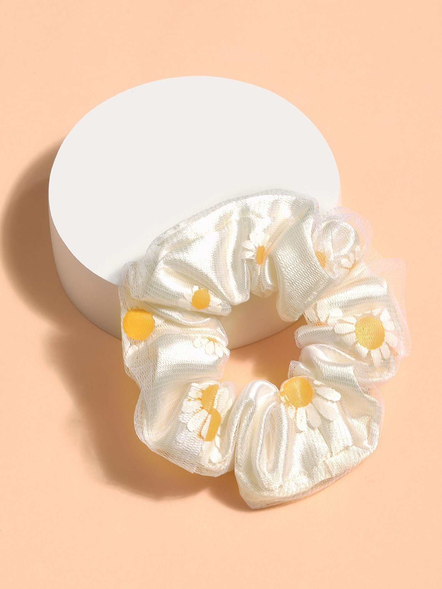 ToniQ White Printed Ponytail Holder Scrunchie
