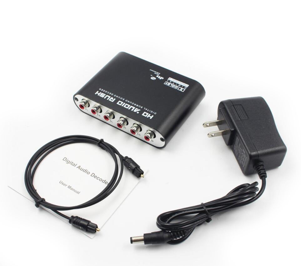 5.1 Rush Digital Sound Decoder DTS / AC3 Dolby SPDIF Input to channel Digital Audio Converter with  Optical SPDIF Coaxial Dolby AC3 DTS stereo(R/L) to 5.1CH Analog Audio (6RCA Output)