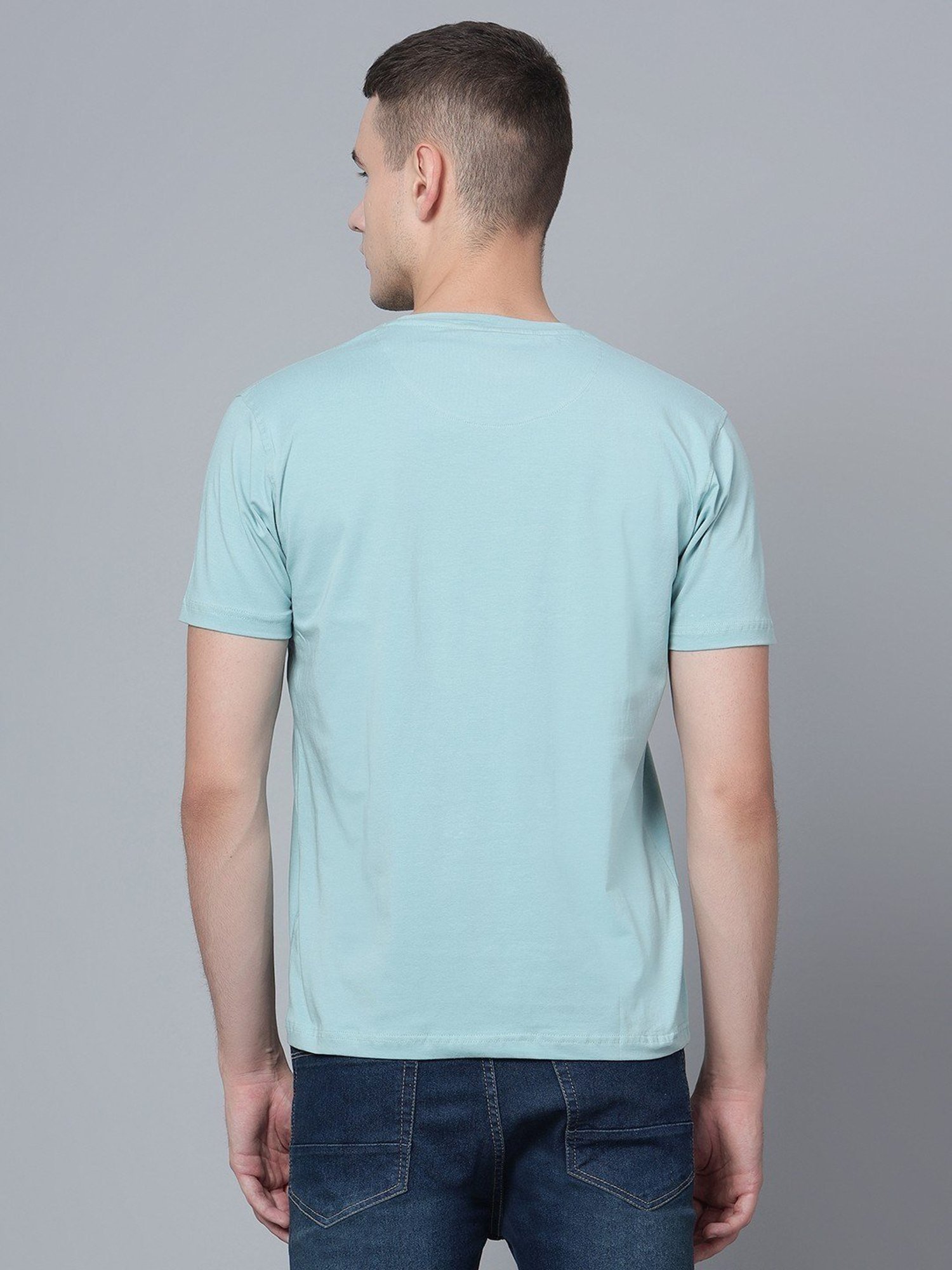 Cantabil Light Teal Cotton Regular Fit Printed T-Shirt