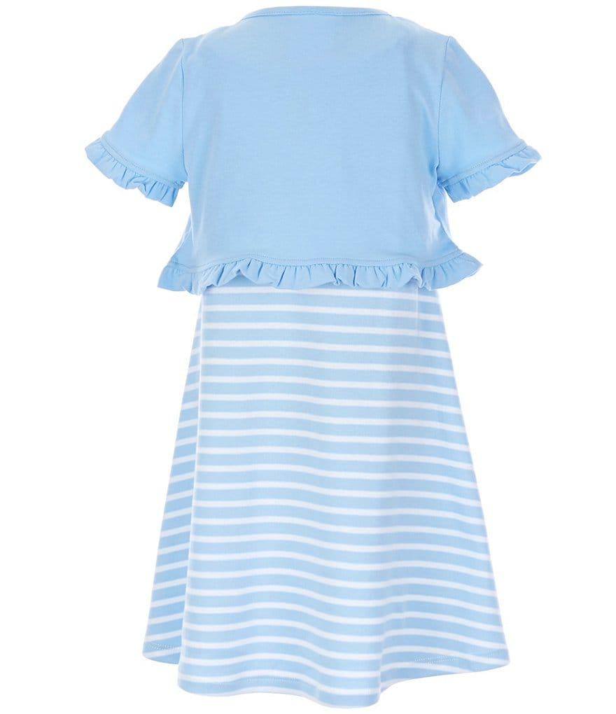 Rare Editions Little Girls 2T-6X Short-Sleeve Shrug & Lace-Yoke Striped Shift Dress Set