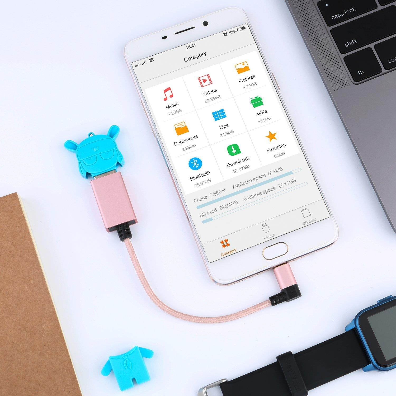 CableCreation 90 Degree Micro USB 2.0 OTG Cable Left Angle Braided On The Go Adapter Micro USB Male to USB Female for Samsung or other Smart Phones with OTG Function, 6 Inch/Rose Gold Aluminum