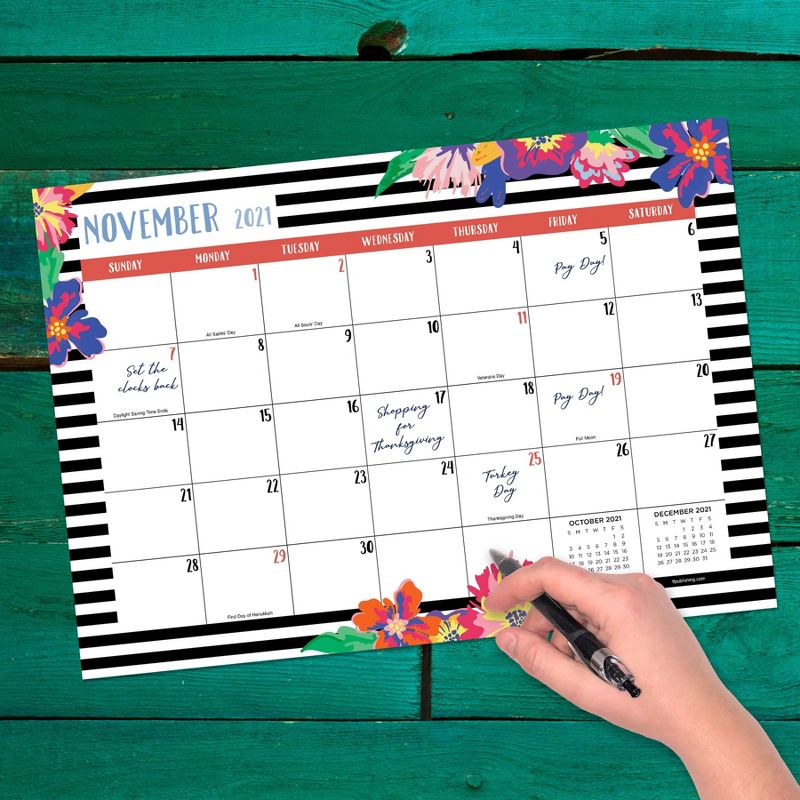 2021-22 Academic Desktop Calendar Bloom & Blossom Monthly Desk Pad Blotter - The Time Factory