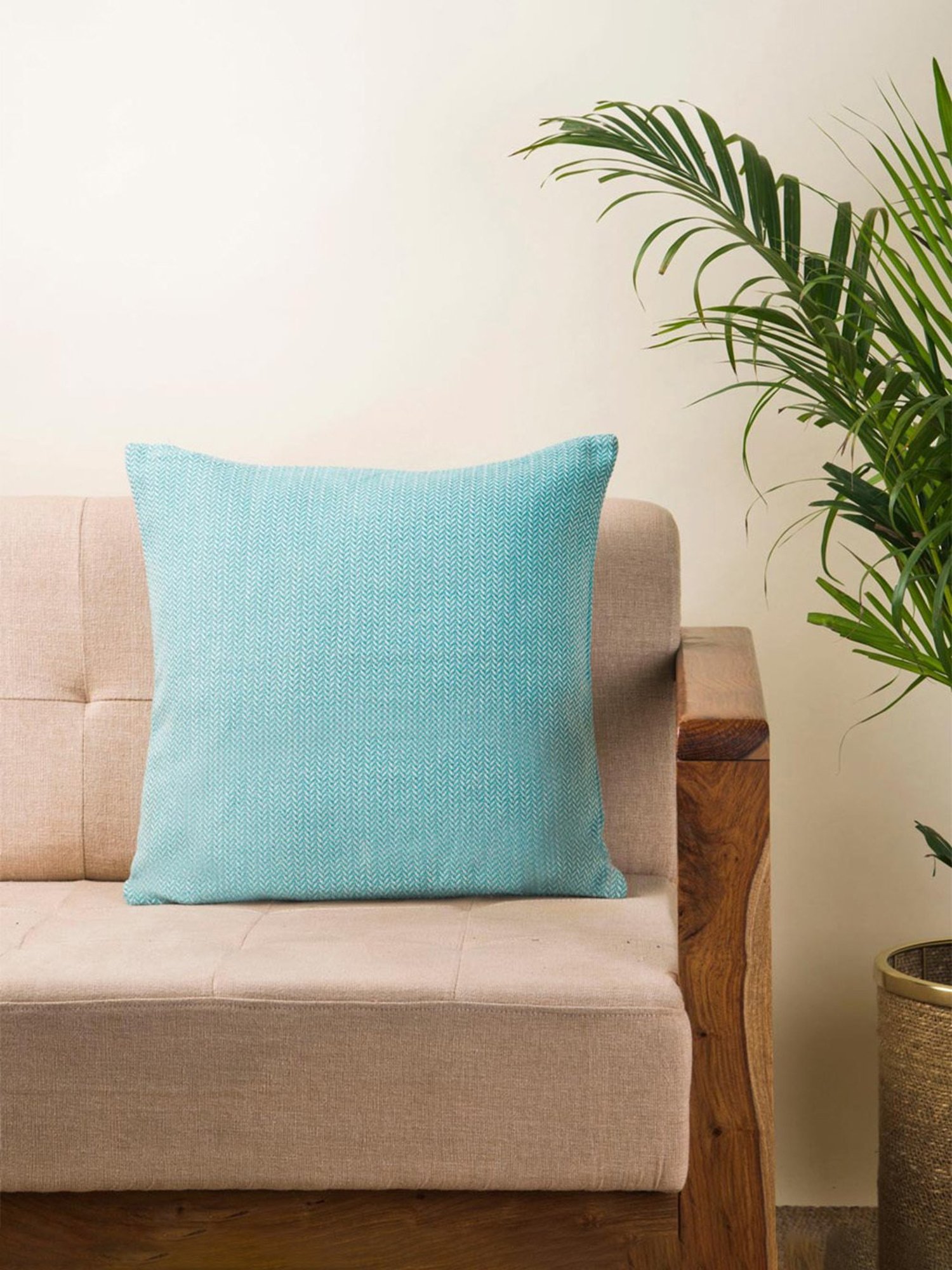 Fabindia Aqua Cotton 72 TC 400 GSM Magnolia Cushion Cover