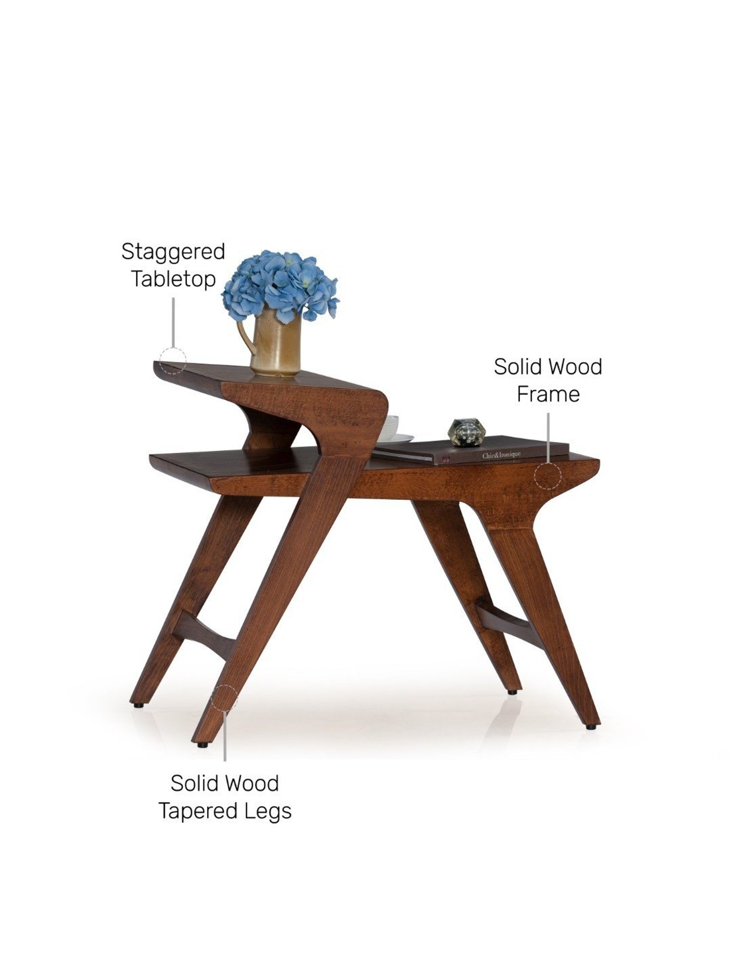 Durian Mackenzie Mid-Century Modern Brown Solid Wood End Table Dark Oak Finish