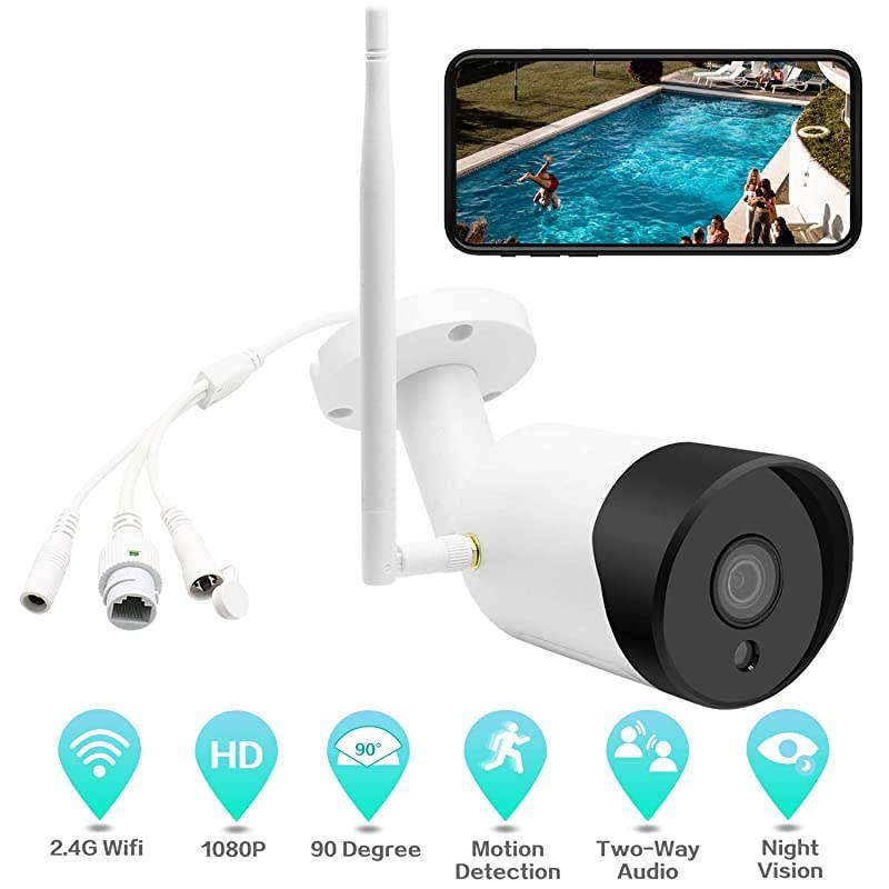Camera Outdoor 24G WiFi Cameras with 2 Way Audio and Night Vision Motion Detection Camera1080P IP Home Camera System Outside Surveillance Camera